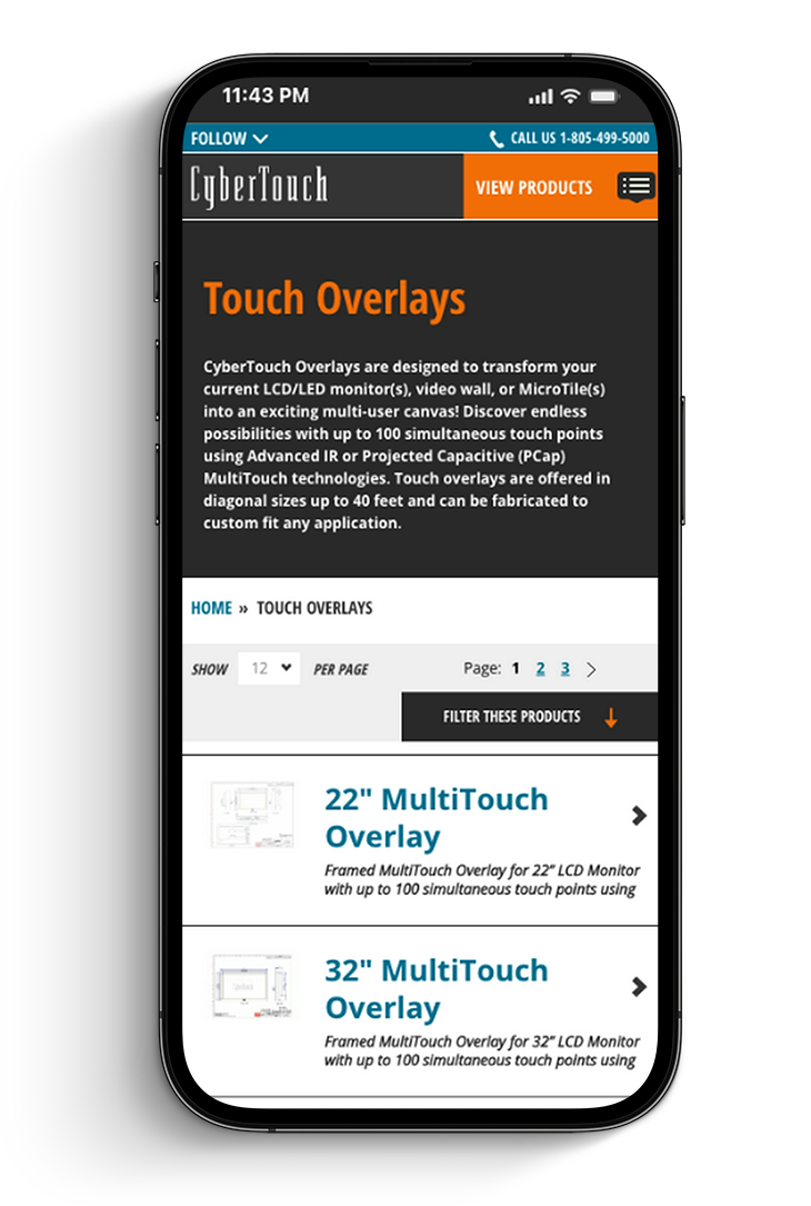Cybertouch product listing experience on mobile