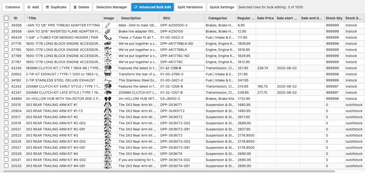 Dan’s Performance Parts ecommerce catalog management interface