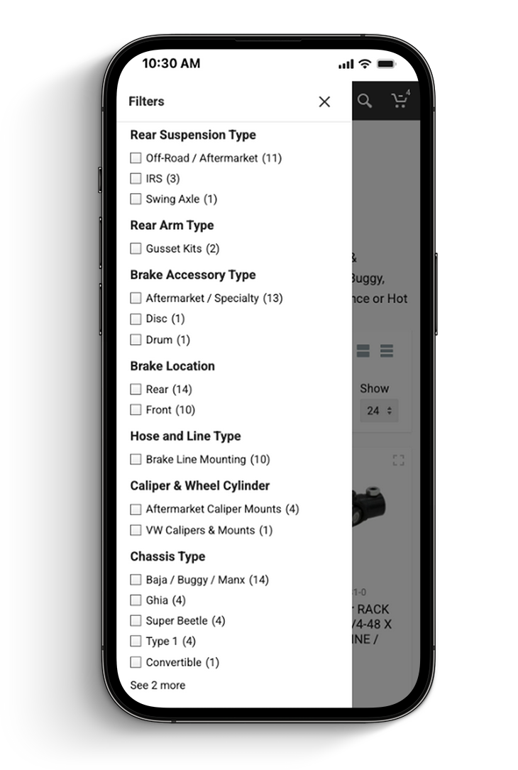 Dan’s Performance Parts mobile product filtering experience