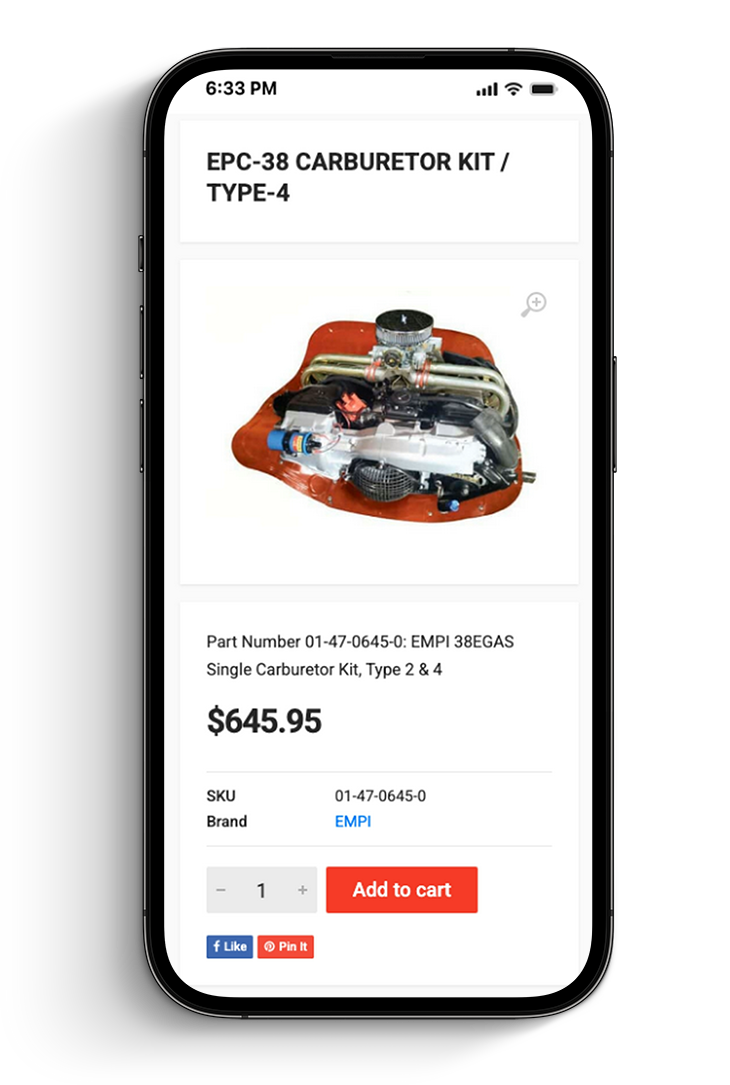 Dan’s Performance Parts product page on mobile