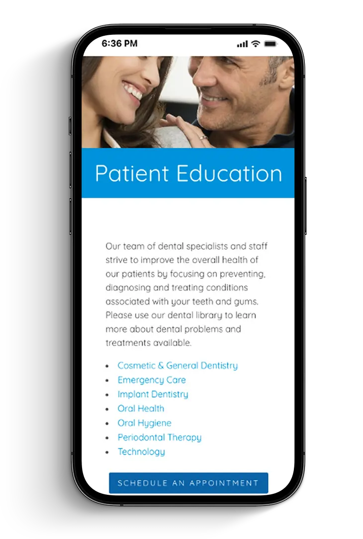 Steven Leach Dentistry mobile patient-education page