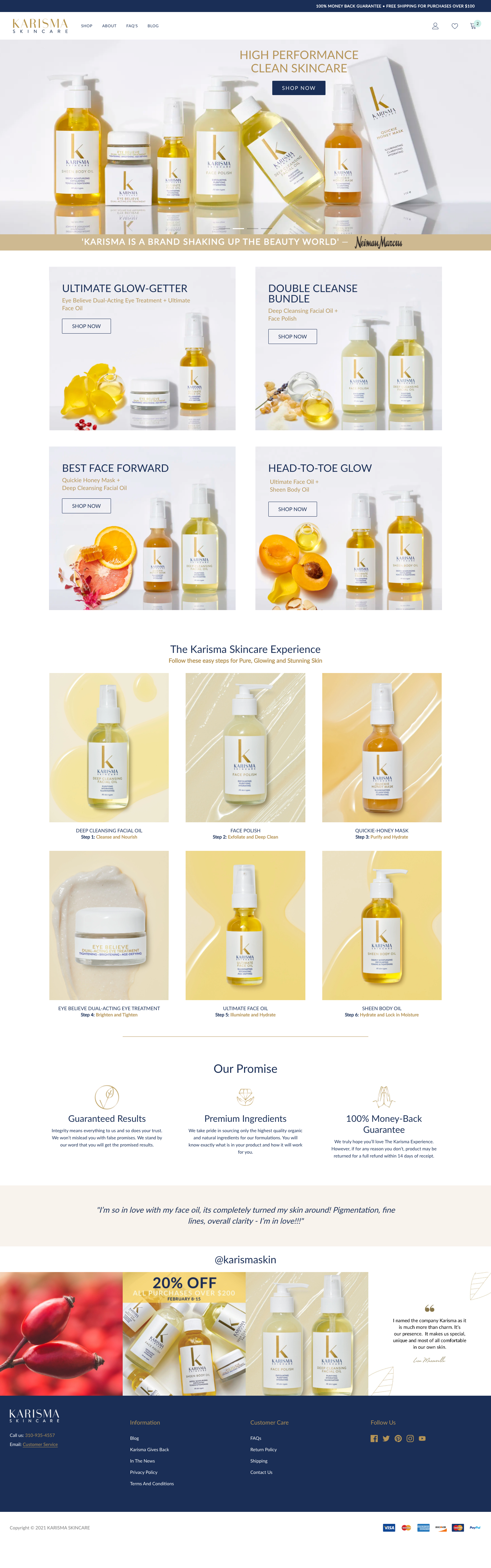 Karisma Skincare ecommerce homepage