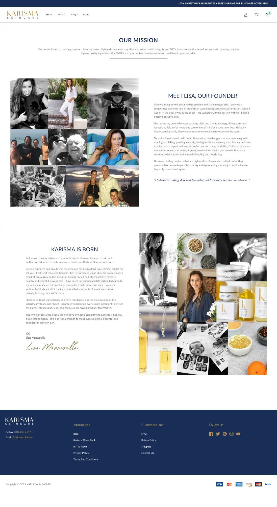 Karisma Skincare Our Story page