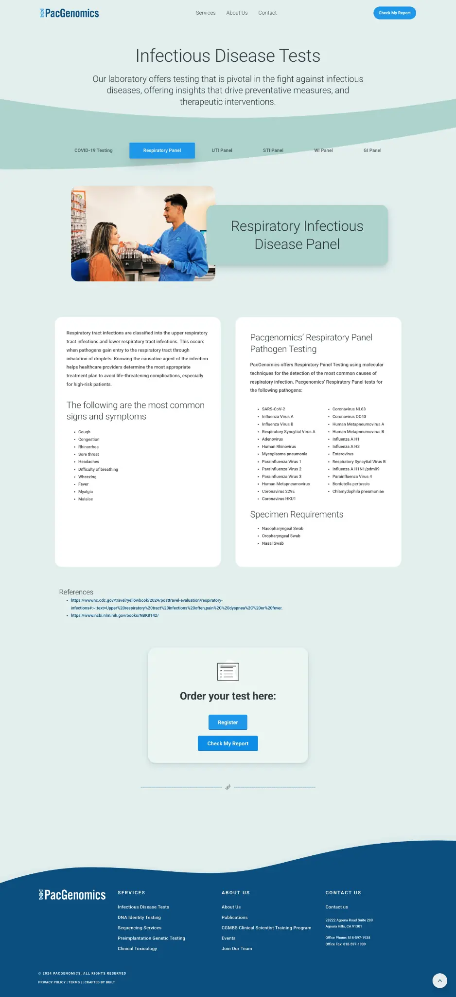 PacGenomics infectious disease testing page