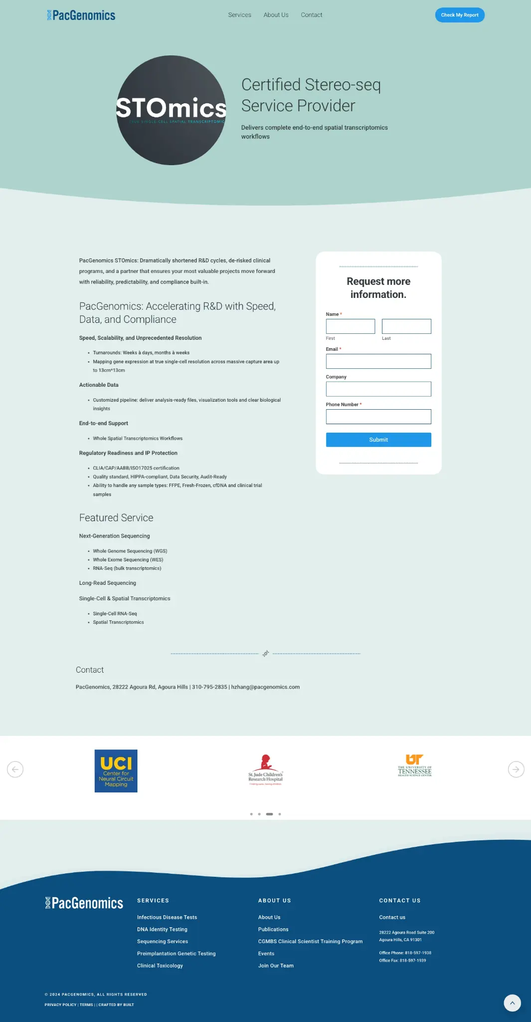 PacGenomics certified Stereo-seq service page