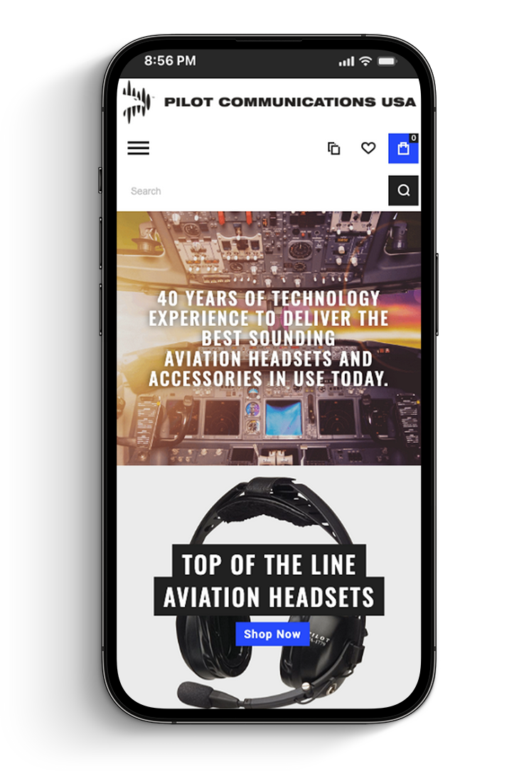Pilot Communications ecommerce website on mobile