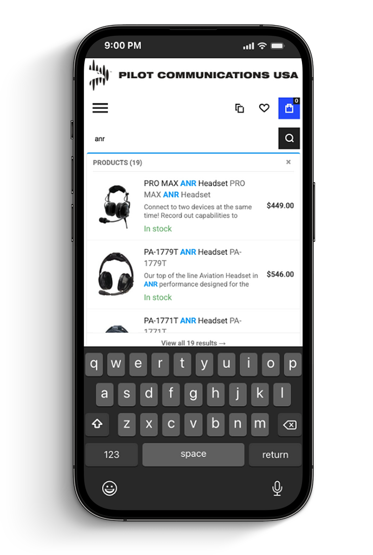 Pilot Communications product search experience on mobile