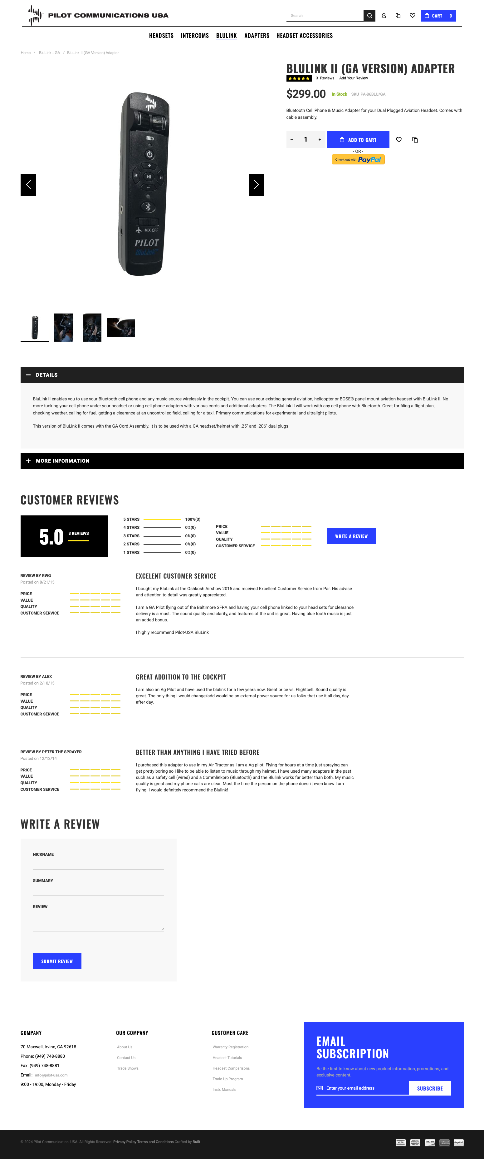 Pilot Communications product detail experience