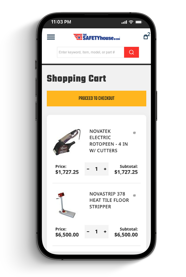 The Safety House ecommerce cart experience on a mobile phone