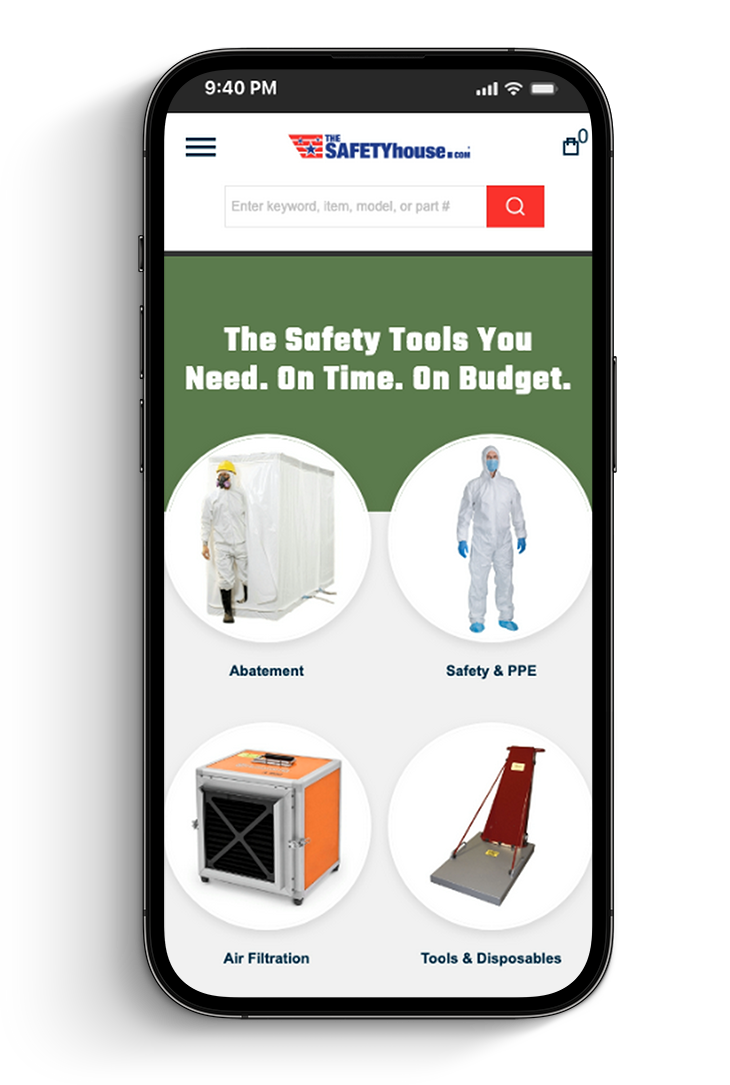 The Safety House ecommerce homepage on mobile