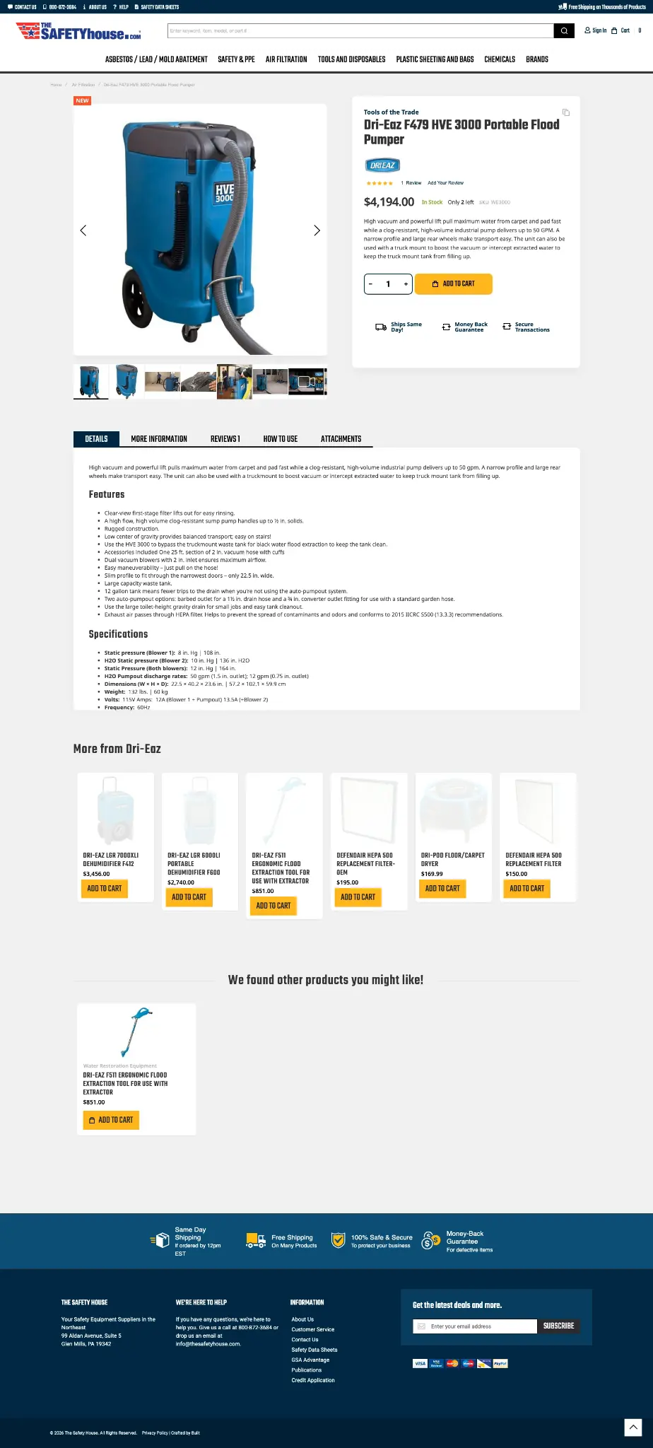 The Safety House industrial equipment product detail page