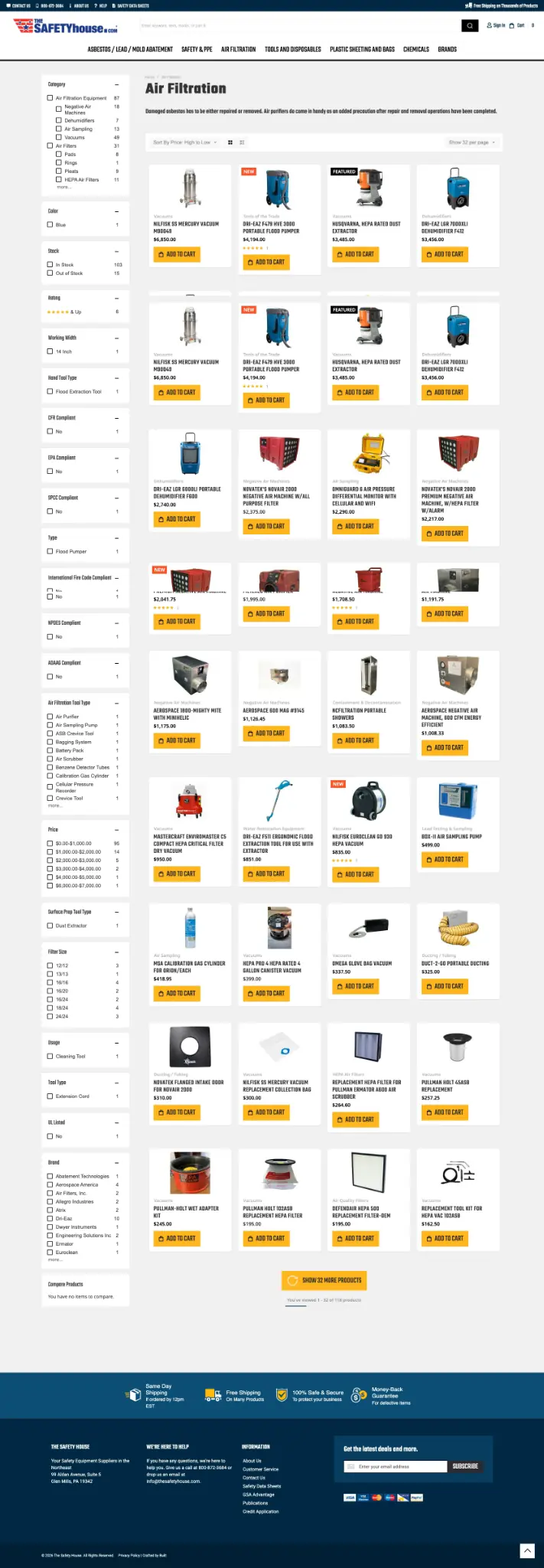 The Safety House air-filtration product listing page