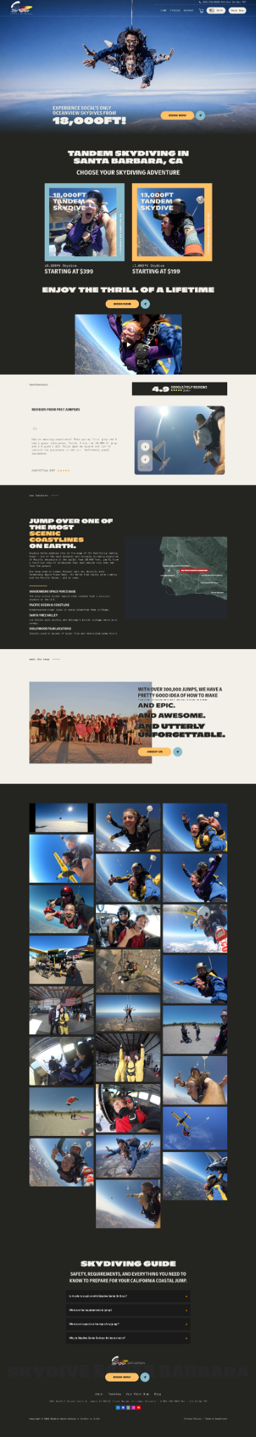 Skydive Santa Barbara website homepage