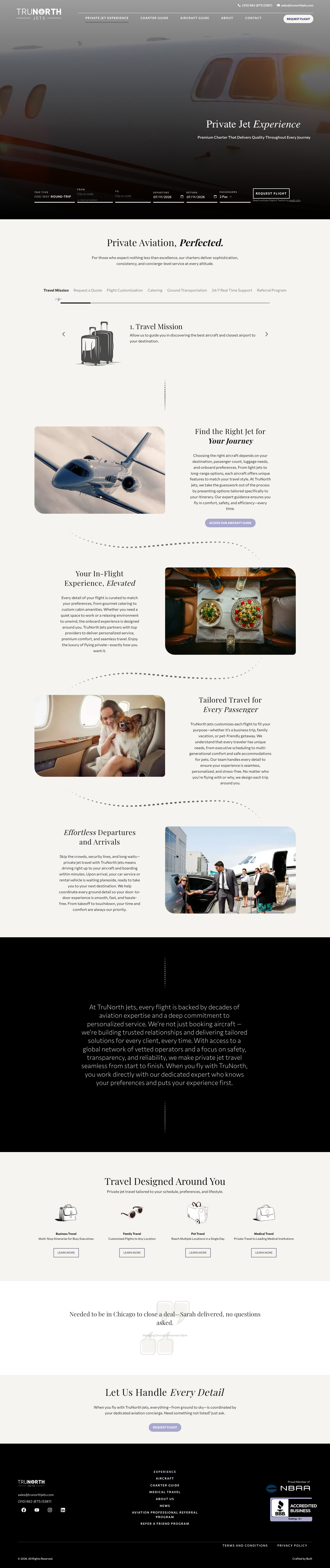 TruNorth Jets private jet experience page