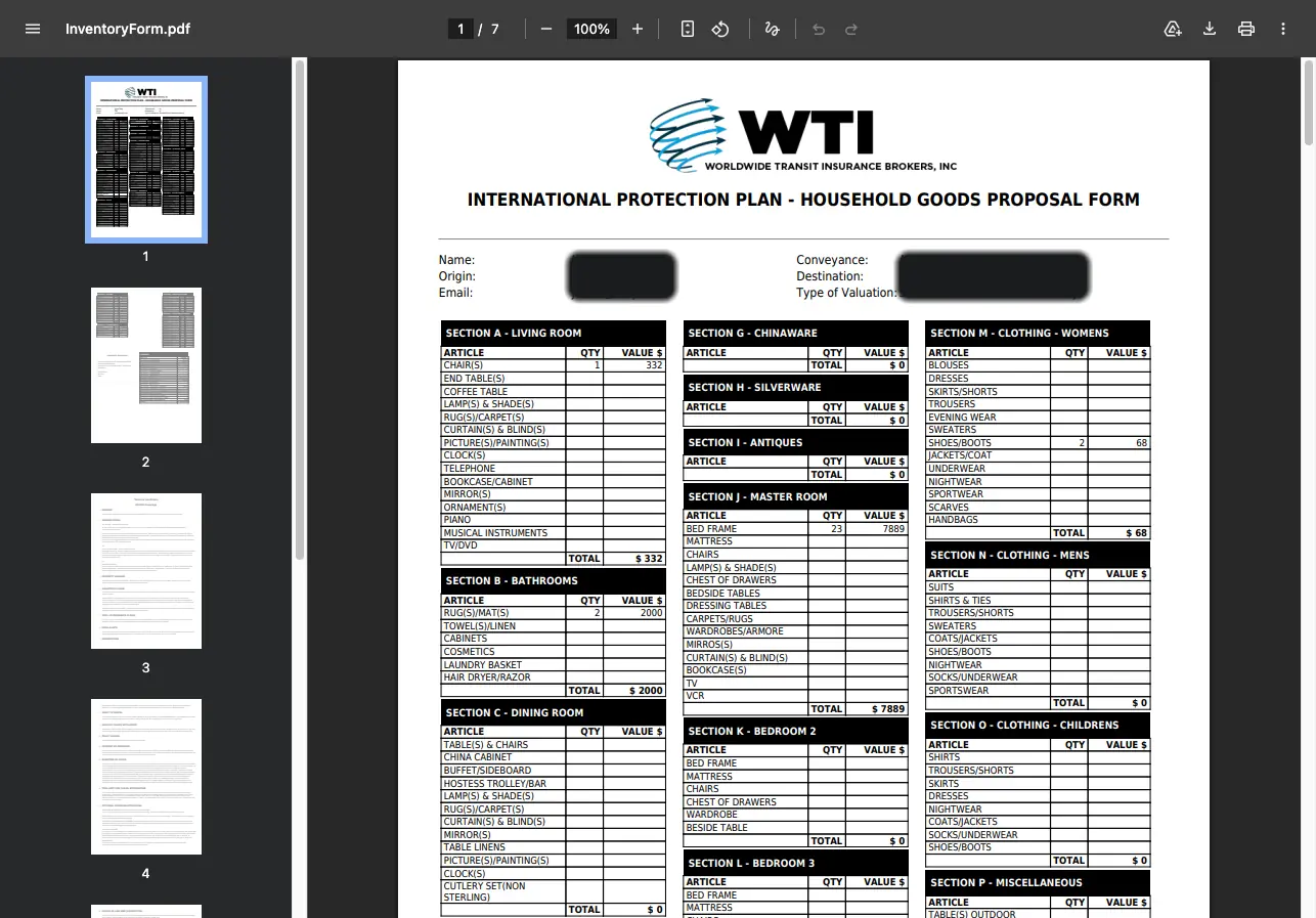 WorldWide Transit Insurance generated insurance document